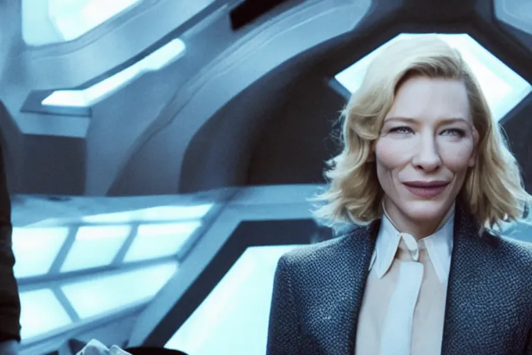 Prompt: cate blanchett on the bridge of a starship,anume style