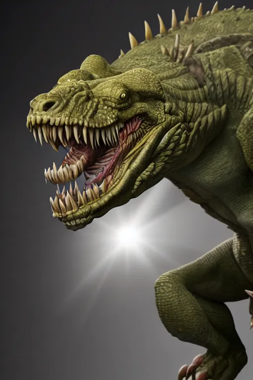 Image similar to Renekton from League of Legends, photorealistic full body, studio lighting, white ambient background, highly detailed