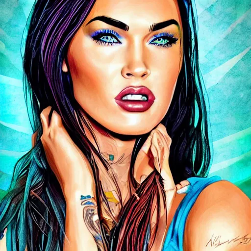 Image similar to megan fox portrait by arunas kacinskas, digital illustration, colorful sketch, pencils, patterns in the background