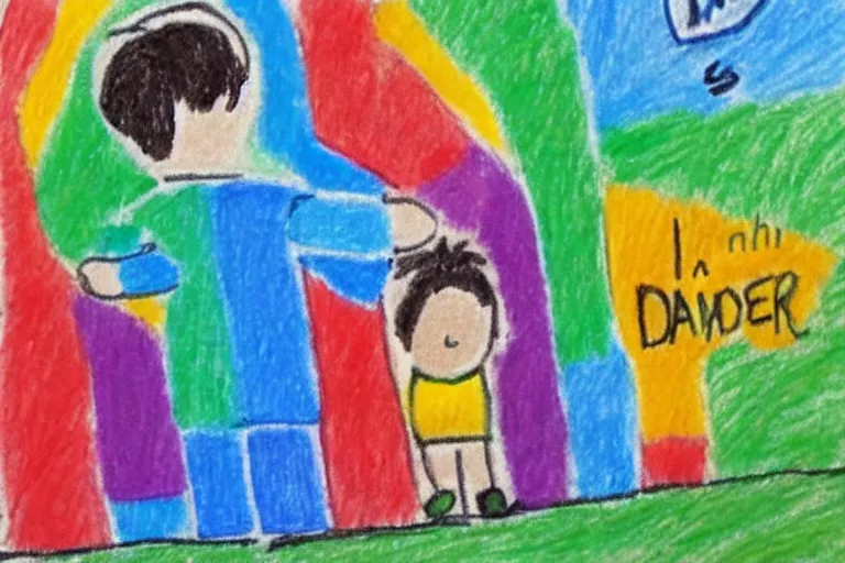 Prompt: Kids crayon drawing of a father