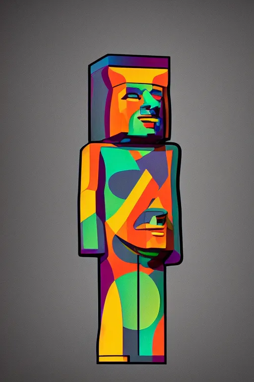 Image similar to cubist moai statue cutout digital illustration cartoon colorful beeple