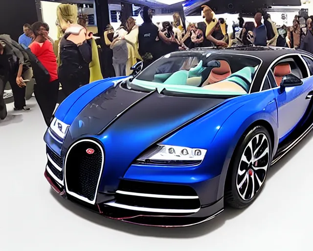 Prompt: youtube thumbnail i bought a bugatti?! shocked face, youtuber