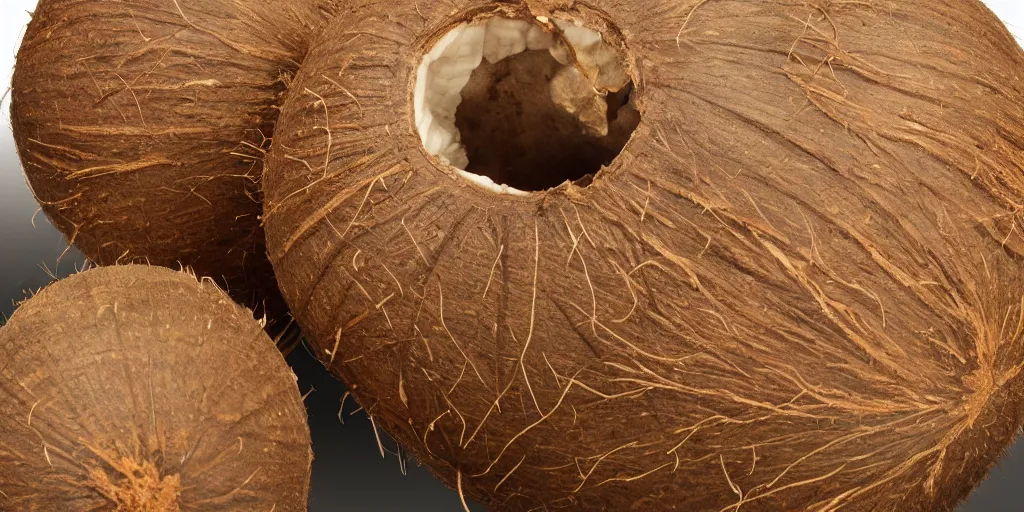 Prompt: now, the coconut nut is a big, big nut,, silly, highly detailed vfx, cinematic, volumetric lighting,