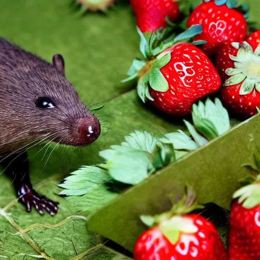 Image similar to photo of a blind ZOMBIE marsupial mole eating strawberries-W 1024