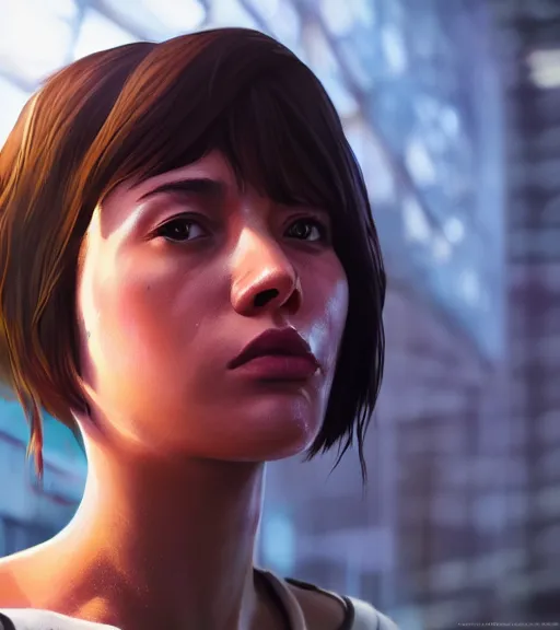 Prompt: highly detailed macro shot of a female portrait with a look of disgust, in gta v, unreal engine, loish, rhads, makoto shinkai and tom bagshaw, reflective global illumination, god rays, detailed and intricate environment