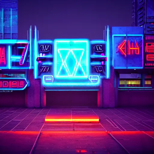 Image similar to shaman cyberpunk, shaman totems, shaman symbols, shaman architecture, neon billboards, neon lights, photorealistic, vfx, elegant, ultra sharp lines, 4 k, unreal engine 5, octane render, extreme contrast