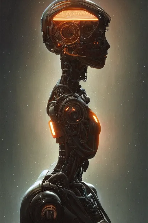 Image similar to portrait of a robot mother, intricate, dystopian, sci-fi, extremely detailed, digital painting, artstation, concept art, smooth, sharp focus, illustration, chiaroscuro lighting, incredible art by artgerm and greg rutkowski and alphonse mucha and simon stalenhag