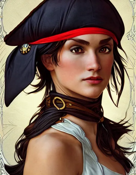 Prompt: fully clothed pirate captain personified. sun, summer, strength, knowledge, smart, portrait, symmetrical, highly detailed, digital painting, artstation, smooth, sharp focus, illustration, strength, art by artgerm and alphonse mucha and louis theophile hingre