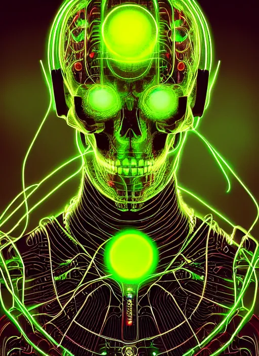 portrait of a cyber skeleton, glowing green runes, | Stable Diffusion ...