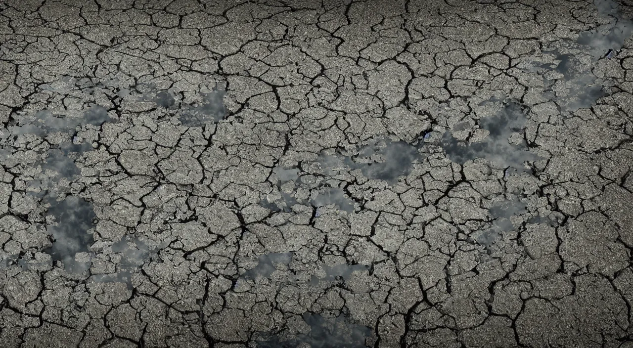 Prompt: Upside-down slow motion rain in a cloudless sky, sunny weather, above a dried-up river in a desolate land, hyper detailed photorealistic