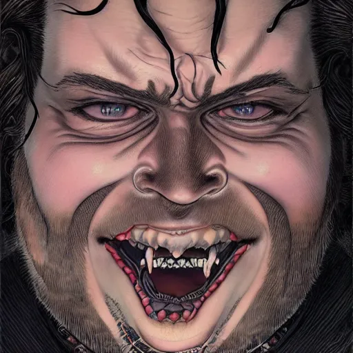 Image similar to portrait closeup of crazy post malone as vampire, symmetrical!!!!!!!!, by yoichi hatakenaka, masamune shirow, josan gonzales and dan mumford, ayami kojima, takato yamamoto, barclay shaw, karol bak, yukito kishiro