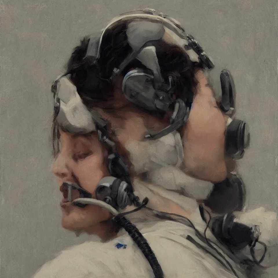 Prompt: astronaut wearing a headphone, beautiful, cinematic, art by jeremy lipking