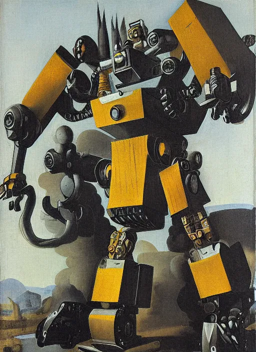 Prompt: mecha robot warrior by Johannes Vermeer