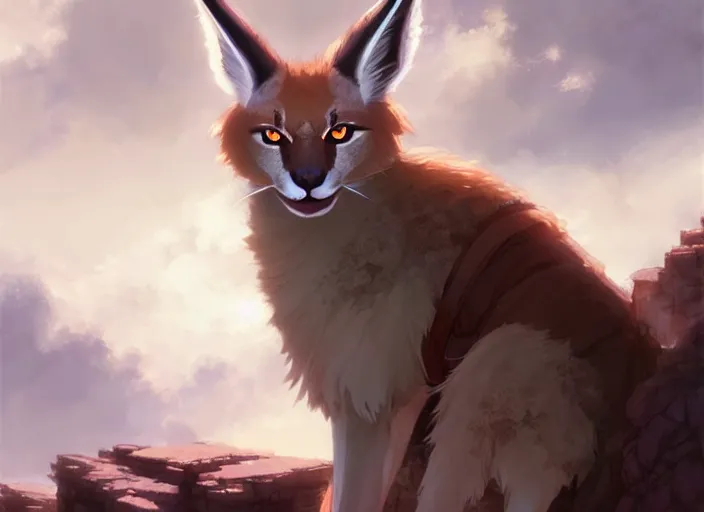 Prompt: cute fluffy caracal wearing white cultist robe, details, fantasy, epic, sacrificial altar, landscape illustration concept art anime key visual trending pixiv fanbox by wlop and greg rutkowski and makoto shinkai and studio ghibli and kyoto animation symmetrical facial features