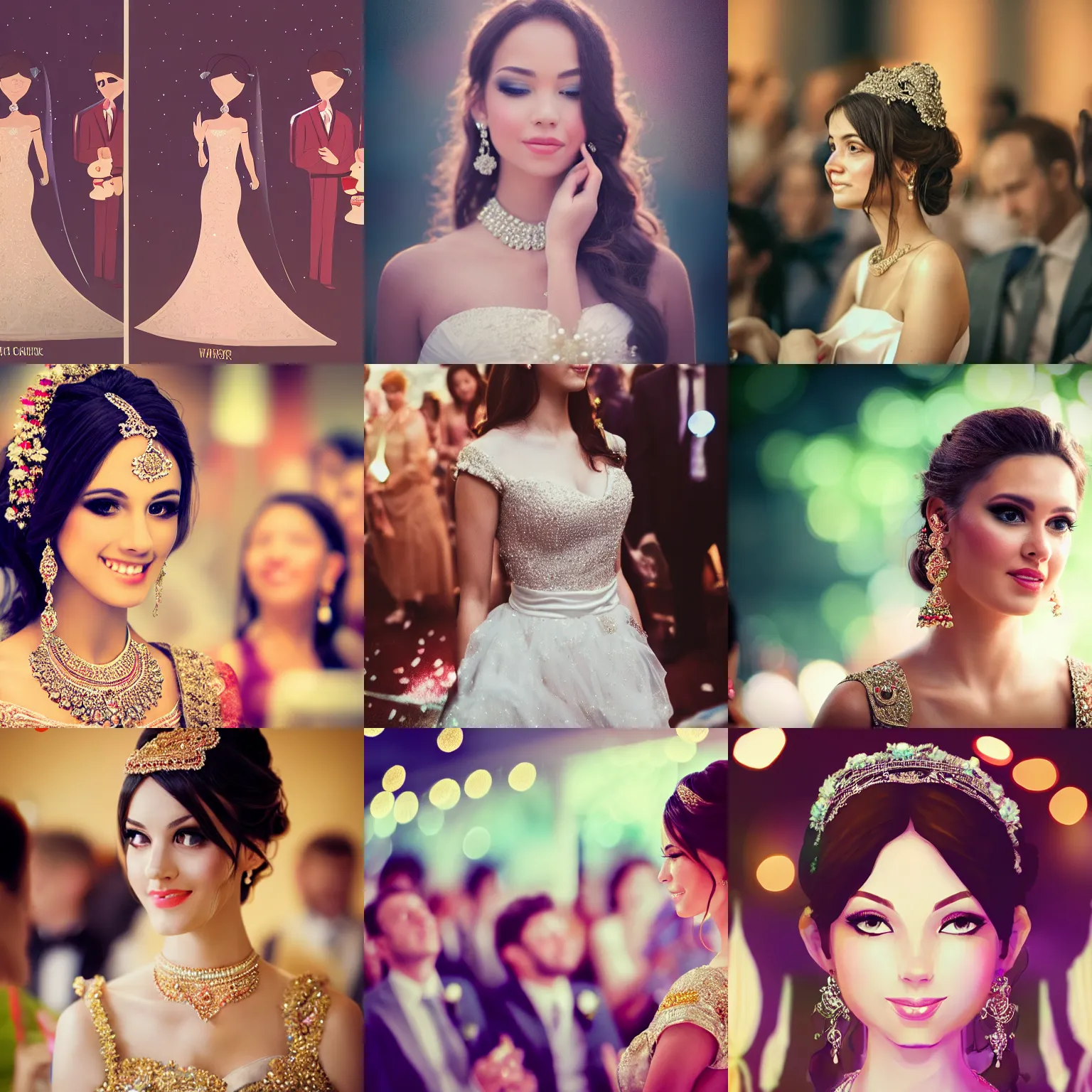 Prompt: a beauty attending weddings become the focus of the audience, bokeh, artstation