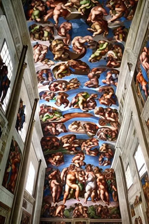 Prompt: sistine chapel, detailed, by michelangelo