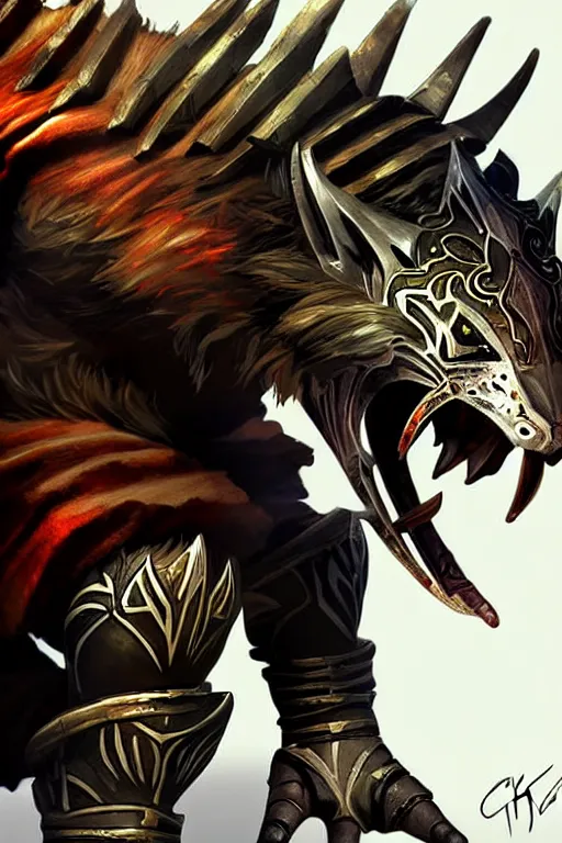 Prompt: Charr ranger of Guild Wars 2, concept art, close-up, digital art, hyper-realistic, highly detailed