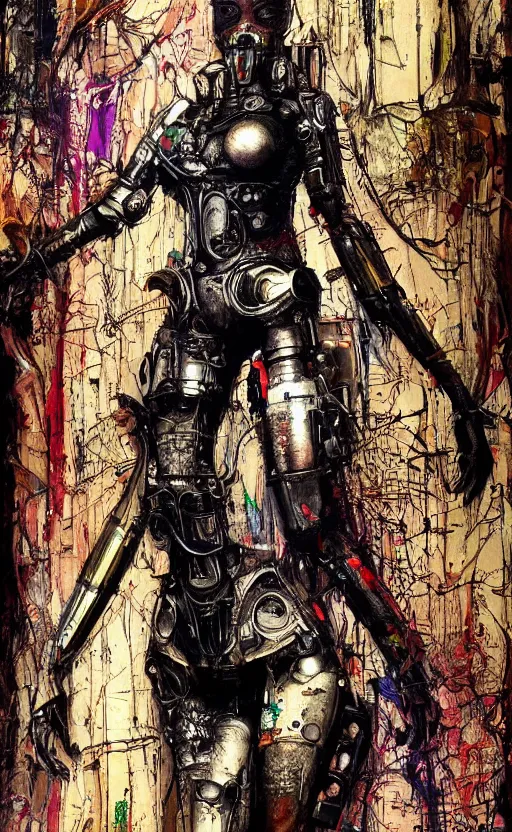 Image similar to beautiful girl made of mech mask rendered in unreal engine, cyberpunk, full body, rave, scifi, painted by albrecht durer | bernard buffet | carne griffiths | wlop