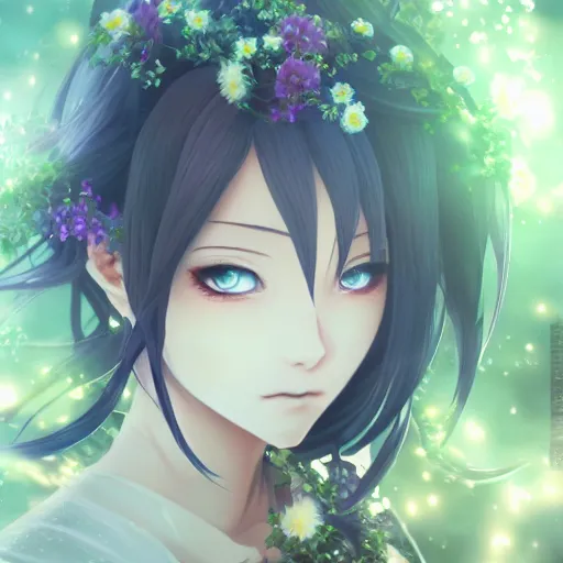 Prompt: portrait of the ghost in a flower, anime fantasy illustration by tomoyuki yamasaki, kyoto studio, madhouse, ufotable, square enix, cinematic lighting, trending on artstation