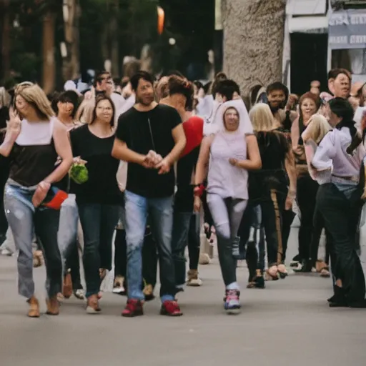 Prompt: photo of bunch of people parting.