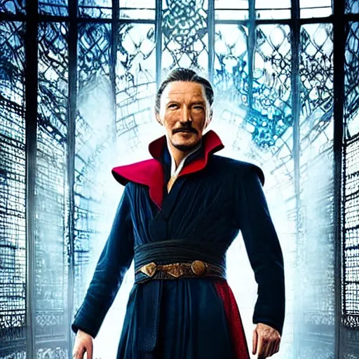 Image similar to conrad adenauer as dr. strange. detailed face. award winning photograph. 4 k natural color.