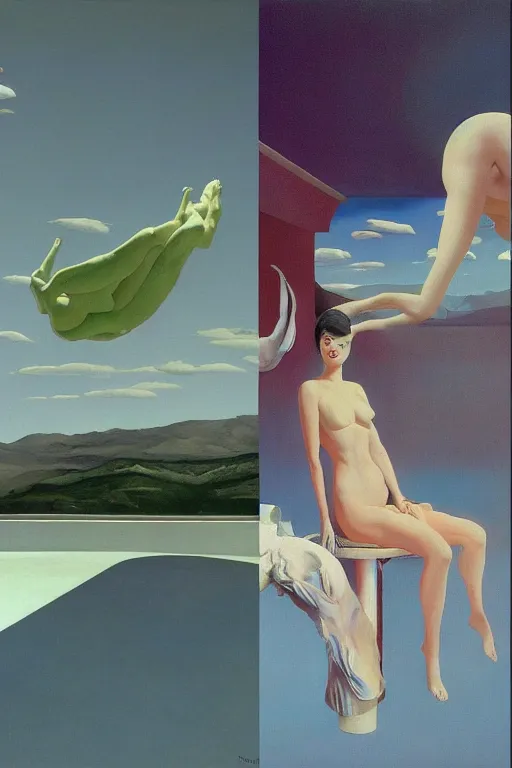 Image similar to liminal vaporwave surrealism dreams, painted by Edward Hopper, painted by salvador dali, painted by moebius, airbrush