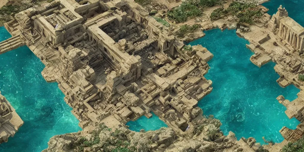 Image similar to the ancient city of atlantis discovered by archaeologists, art, high detail, high definition, 8k,