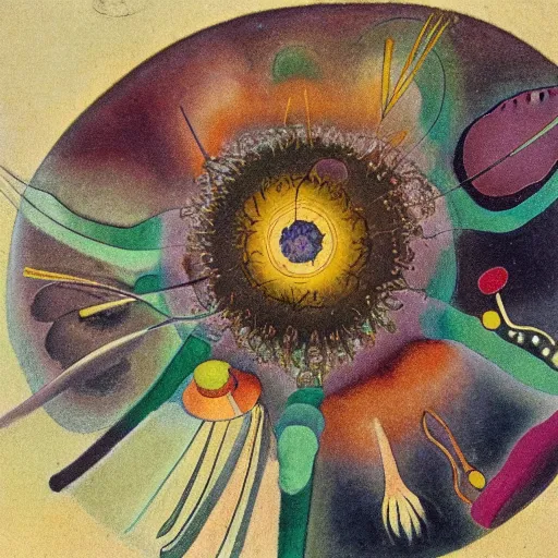 Prompt: a detailed 1 9 th century scientific illustration of an anemone, painted by wassily kandinsky