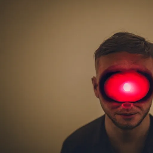 Image similar to a man with red glowing eyes