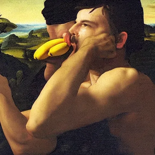 Image similar to frank ocean with a banana, renaissance painting