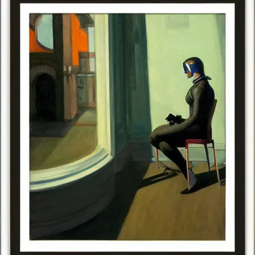 Image similar to cyborgs by edward hopper