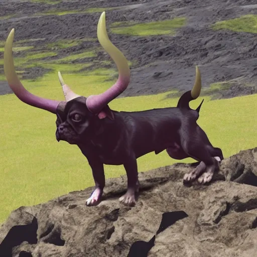 Image similar to devilish dog with horns in volcano