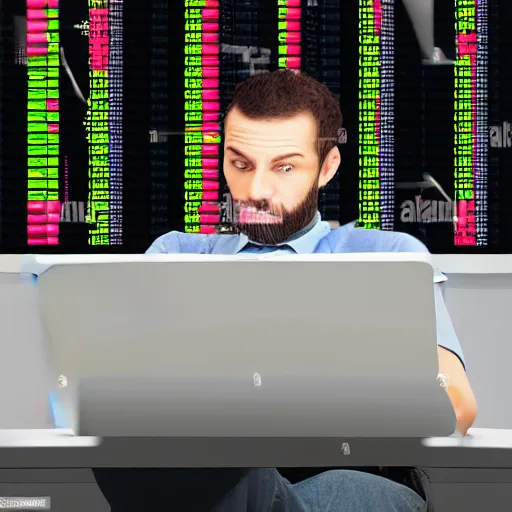 Prompt: man sitting hacking the system stock photo