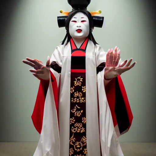 Prompt: animatronic of a japanese cult priestess