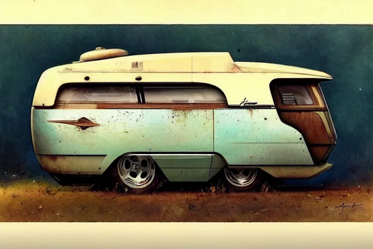 Image similar to ( ( ( ( ( 1 9 5 0 s retro science fiction rv ratrod camper boat. muted colors. ) ) ) ) ) by jean - baptiste monge!!!!!!!!!!!!!!!!!!!!!!!!!!!!!!