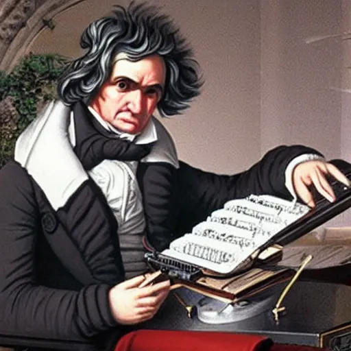 Image similar to beethoven is the disk jockey in a london night club in the 1 9 9 0 s