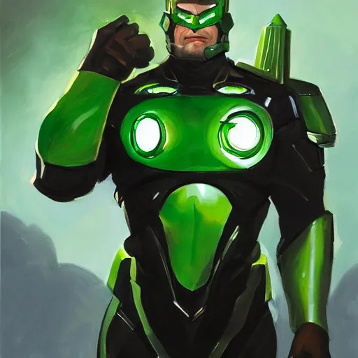 Image similar to greg manchess portrait painting of armored green lantern as overwatch character, medium shot, asymmetrical, profile picture, organic painting, sunny day, matte painting, bold shapes, hard edges, street art, trending on artstation, by huang guangjian and gil elvgren and sachin teng