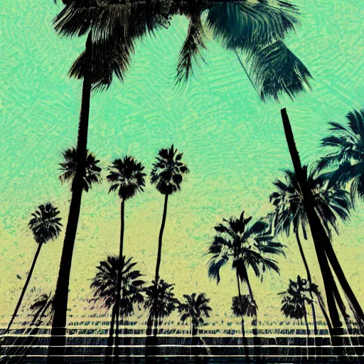 Image similar to Palm tree, glitch art, corrupted