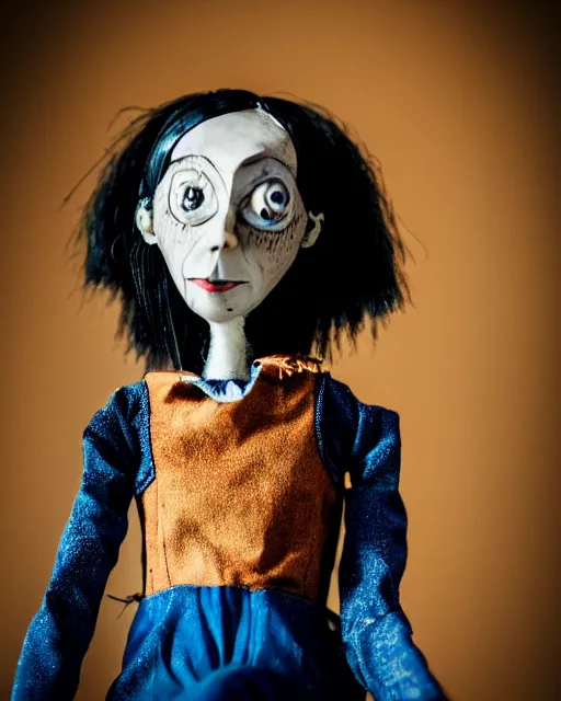 Prompt: a creepy paper mache doll of a coraline, realistic, very detailed, complex, intricate, studio lighting, bokeh, sigma 5 0 mm f 1. 4