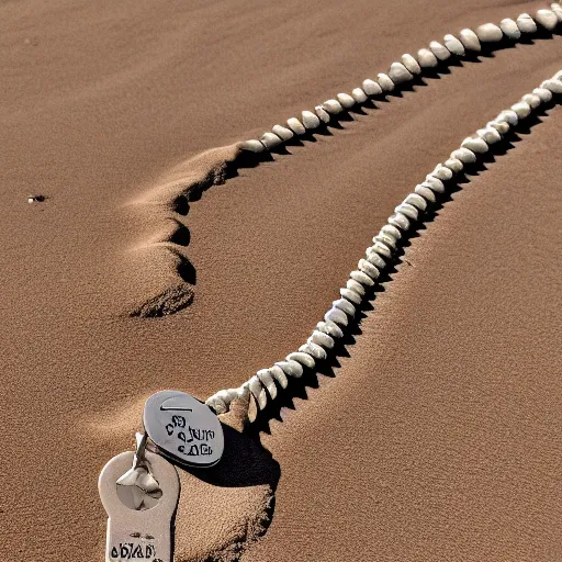 Image similar to desert dunes coveted in dog tags,