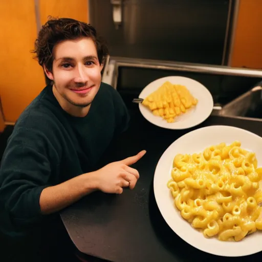 Image similar to mac and cheese retrospective portrait of a young dude 2 9 years old, with parsley