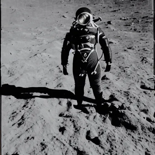 Prompt: detailed photo of a diver wearing an early diving suit on the moon. the diver is holding an electric guitar. old diving suit. early diving suit. old diving suit photos. detailed