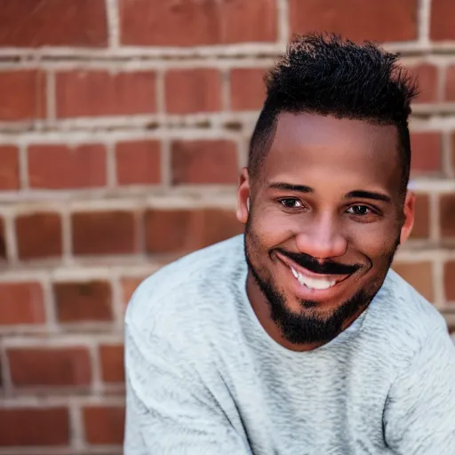 Image similar to african american male with a strange haircut and an expensive - looking texeudo smiling into the camera, f / 2. 0, photography