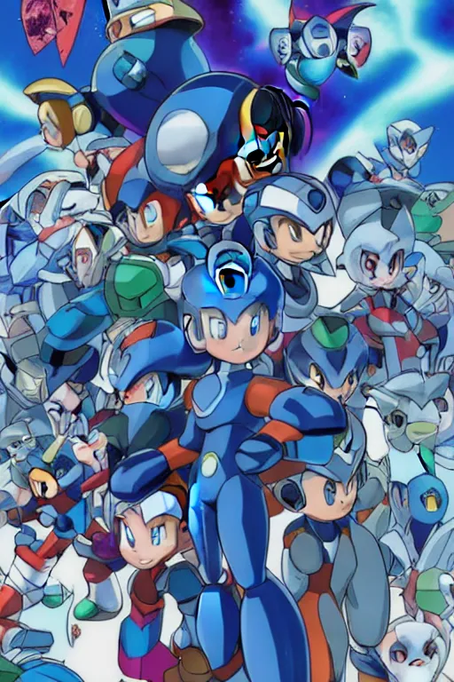 Prompt: Megaman X 13 Cover Art featuring New Characters