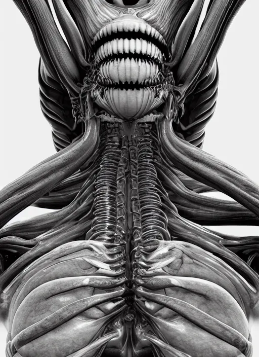 Prompt: : high resolution mri scan with contrast, xenomorph xx 1 2 1, hyper realistic, medical imaging, bilateral symmetry, by hr giger, ultra detail, unreal engine, octane rende,