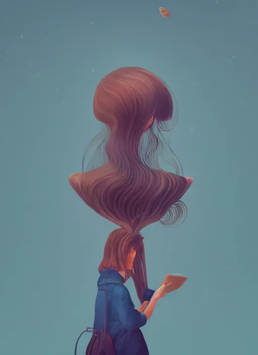 Prompt: a girl reading a book, her hair flowing down, surreal photography, digital painting, artstation, simon stalenhag