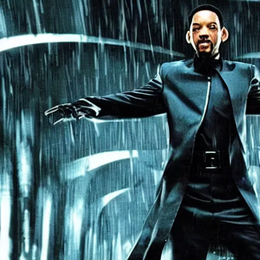 Image similar to A still of Will Smith as Neo from The Matrix. Extremely detailed. Beautiful. 4K. Award winning.