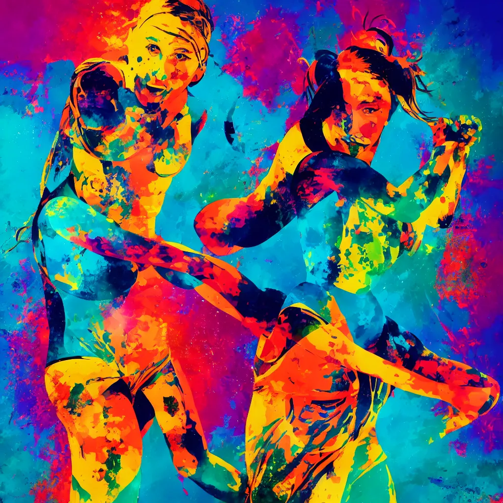 Image similar to colorful abstract art of one female sports athlete