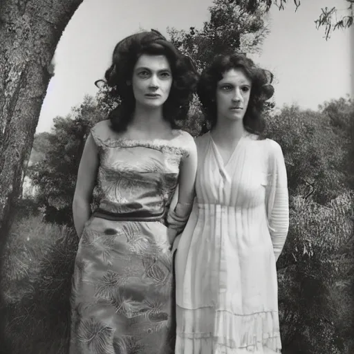 Image similar to a portrait of two beautiful 3 0 year old sisters in a scenic environment by edward steichen