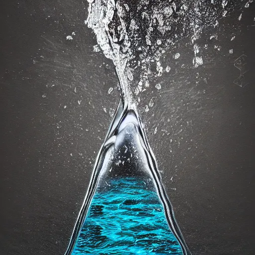 Image similar to water artwork manipulation inside the shape of an upside - down triangle under a waterfall, ray tracing, realistic water, focus, long shot, 8 k resolution, cinematic, water art photoshop